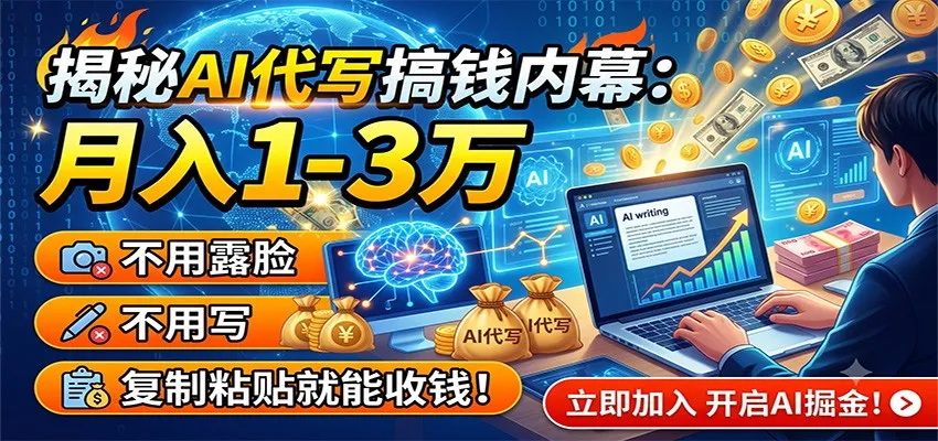 揭秘AI代写搞钱内幕:月入1-3万,不用露脸不用写,复制粘贴就能收钱!-一起筹课网