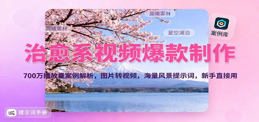 治愈系视频爆款制作，700万播放量案例解析，图片转视频，海量风景提示词，新手直接用-一起筹课网