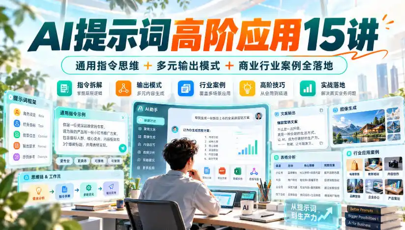 AI提示词高阶应用15讲｜通用指令思维+多元输出模式+商业行业案例全落地-一起筹课网