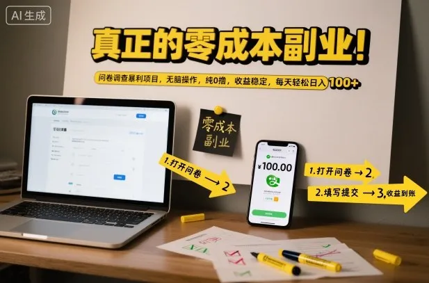 真正的零成本副业！问卷调查暴利项目，无脑操作，纯0撸，收益稳定，每天轻松日入100+【揭秘】-一起筹课网