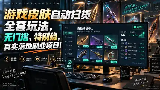游戏皮肤自动扫货全套玩法，无门槛、特别稳，真实落地副业项目！【揭秘】-一起筹课网