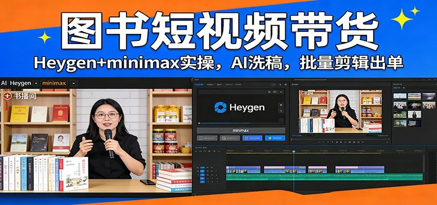 图书短视频带货:Heygen+minimax实操,AI洗稿 ,批量剪辑出单-一起筹课网