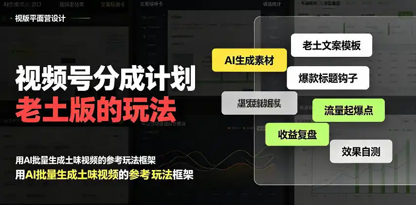视频号分成计划老土版的玩法，流量爆炸，每天收益300+，纯靠AI生成，越土的玩法，越高级-一起筹课网
