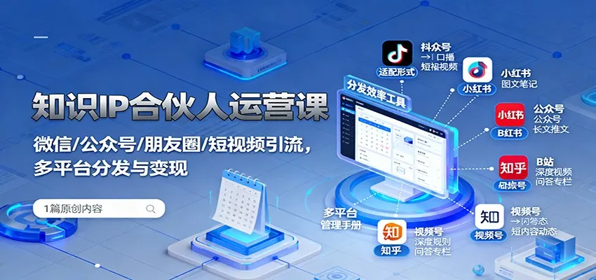 知识IP合伙人运营课:微信/公众号/朋友圈/短视频引流,多平台分发与变现-一起筹课网