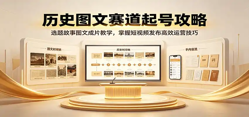 历史图文赛道起号攻略:选题故事图文成片教学,掌握短视频发布高效运营技巧-一起筹课网