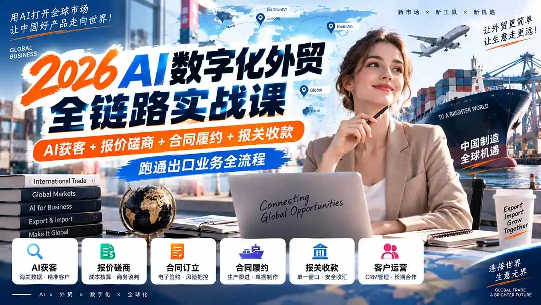 2026AI数字化外贸全链路实战课：AI获客+报价磋商+合同履约+报关收款，跑通出口业务全流程-一起筹课网