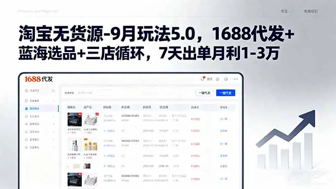 淘宝无货源-9月玩法5.0,1688代发+蓝海选品+三店循环,7天出单月利1-3万-一起筹课网