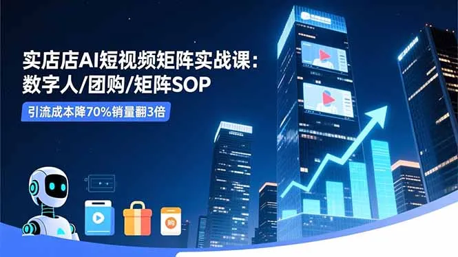 实体店AI短视频矩阵实战课:数字人/团购/矩阵SOP,引流成本降70%销量翻3倍-一起筹课网