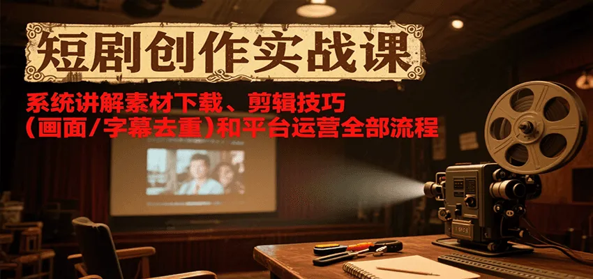 短剧创作实战课，系统讲解素材下载、剪辑技巧(画面/字幕去重)和平台运营全部流程-一起筹课网