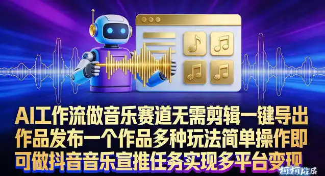 AI工作流做音乐赛道,无需剪辑,一键导出作品发布,一个作品多种玩法,简单操作即可做抖音音乐宣推任务-一起筹课网