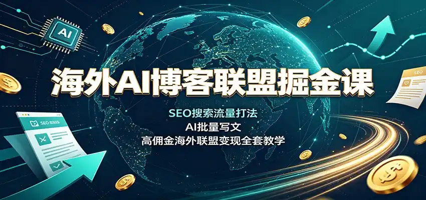 海外AI博客联盟掘金课：SEO搜索流量打法，AI批量写文，高佣金海外联盟变现全套教学-一起筹课网