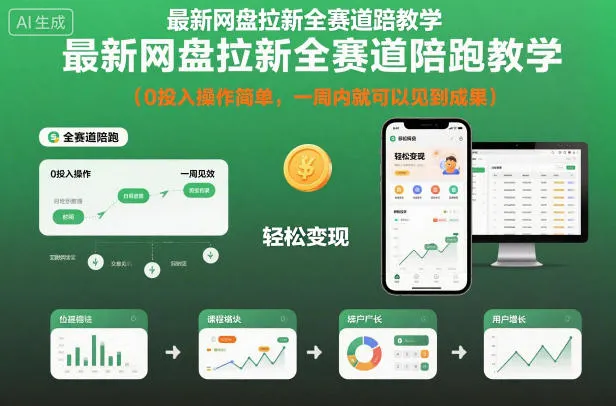 最新网盘拉新全赛道陪跑教学，0投入操作简单，一周内就可以见到成果-一起筹课网