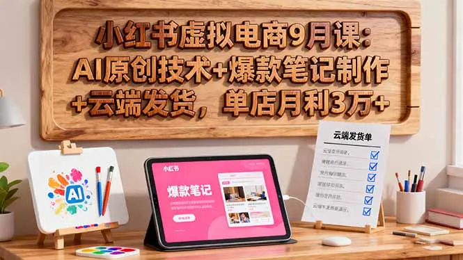 小红书虚拟电商9月课:AI原创技术+爆款笔记制作+云端发货,单店月利3万+-一起筹课网