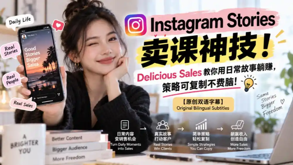Instagram Stories卖课神技！Delicious Sales教你用日常故事躺賺，策略可复制不费脑！【原创双语字幕】-一起筹课网