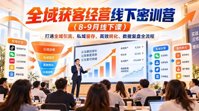 全域获客经营线下密训营(8-9月线下课)，打通全域引流、私域留存、高效转化、数据复盘全流程-一起筹课网