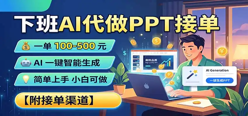 下班AI代做PPT接单，一单100-500，AI一键生成，小白也能做，附接单渠道-一起筹课网