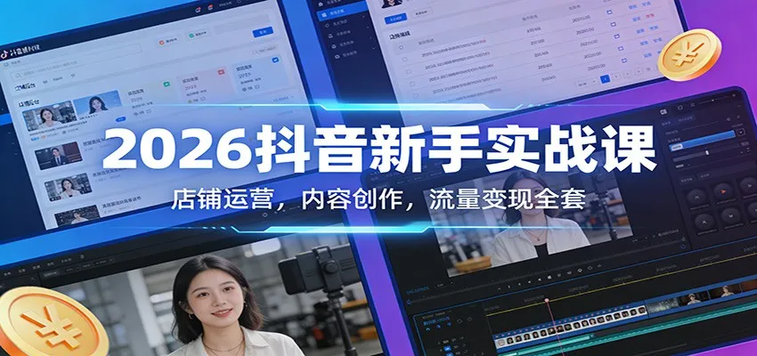 2026抖音新手实战课:店铺运营,内容创作,流量变现全套-一起筹课网