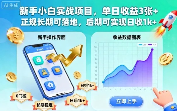 新手小白实战项目,单日收益3张+,正规长期可落地,后期可实现日收1k+【揭秘】-一起筹课网