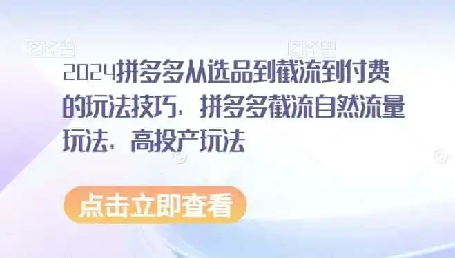 2024拼多多从选品到截流到付费的玩法技巧,拼多多截流自然流量玩法,高投产玩法-一起筹课网