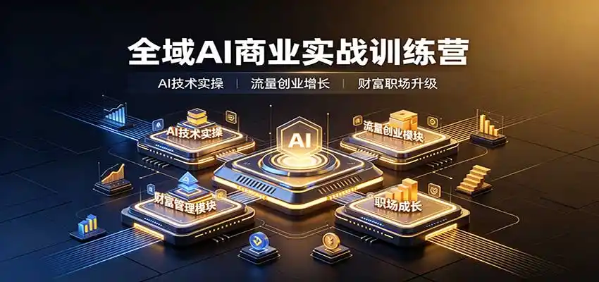 全域AI商业实战训练营：涵盖AI技术实操、流量创业、财富管理与职场成长全体系内容-一起筹课网
