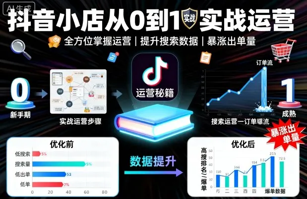 抖音小店从0到1实战运营,帮你全方位掌握小店运营,提升搜索数据与出单量