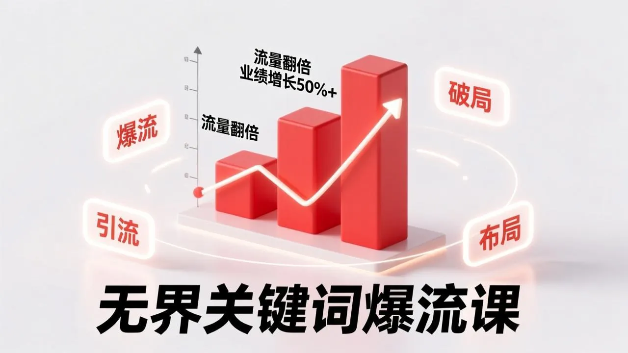 无界关键词爆流课,破局布局逻辑、阶段精准引流,实现流量翻倍,店铺业绩增长50%+。-一起筹课网