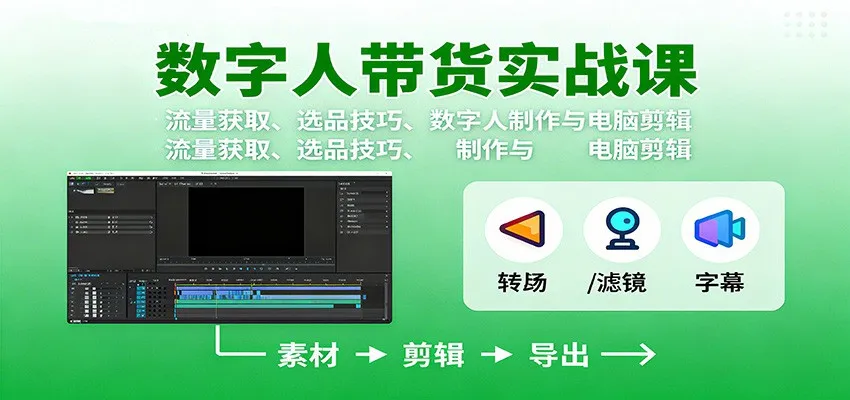 数字人变现实战课：流量获取、选品技巧、数字人制作与电脑剪辑-一起筹课网