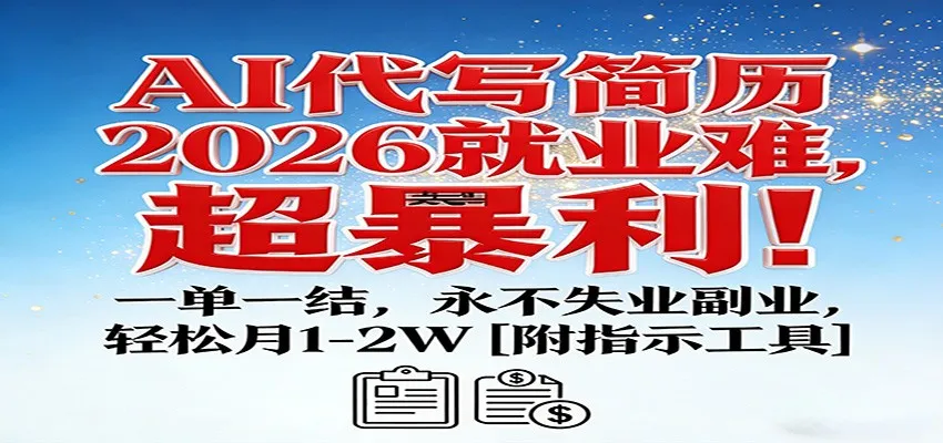 AI代写简历,2026就业难,超暴利!一单一结,永不失业副业,轻松月1-2W【附指令工具】-一起筹课网