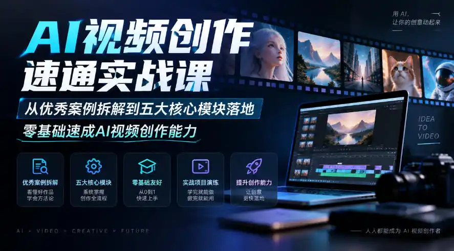 AI视频创作速通实战课｜从优秀案例拆解到五大核心模块落地，零基础速成AI视频创作能力-一起筹课网