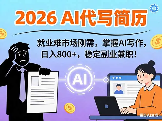 AI代写简历,超暴利,用万能模板月入1-3万实战教程,2026年市场刚需!-一起筹课网
