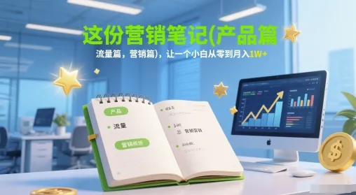 这份营销笔记(产品篇，流量篇，营销篇)，让一个小白从零到月入1W+-一起筹课网