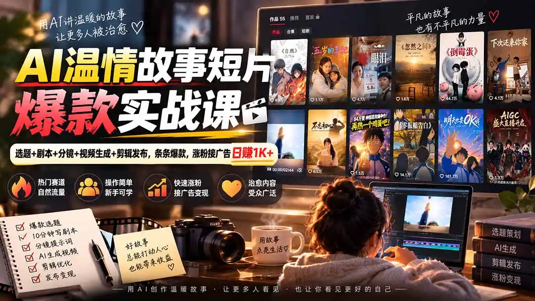 AI温情故事短片爆款实战课-更新｜选题+剧本+分镜+视频生成+剪辑发布，条条爆款，涨粉接广告日赚1K+-一起筹课网