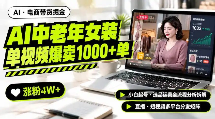 AI中老年服装带货赛道新玩法，一个视频卖出1000多单涨粉4W+，小白起号选品运营全流程分析拆解-一起筹课网