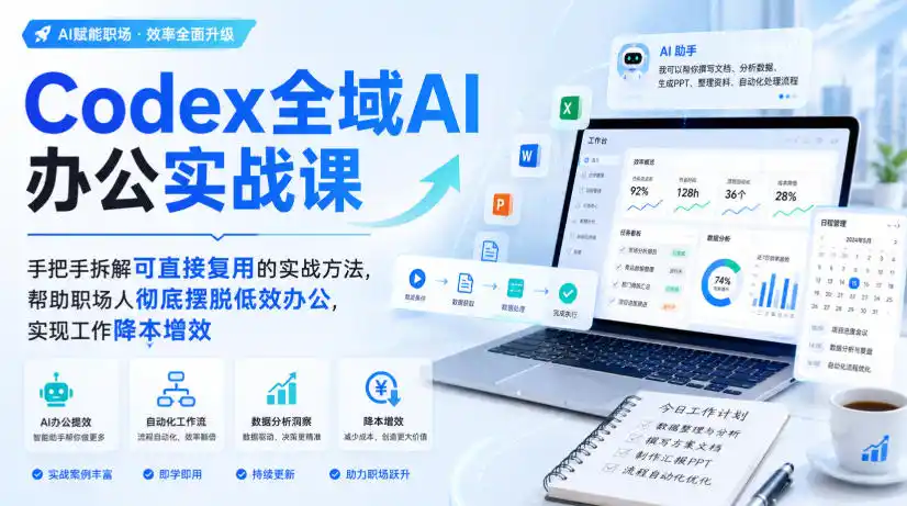 Codex全域AI办公实战课，手把手拆解可直接复用的实战方法，帮助职场人彻底摆脱低效办公，实现工作降本增效-一起筹课网