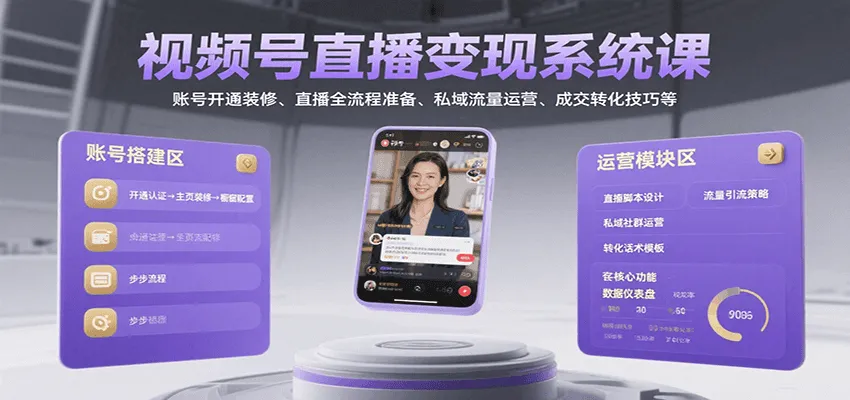 视频号直播变现系统课,账号开通装修、直播全流程准备、私域流量运营、成交转化技巧等-一起筹课网