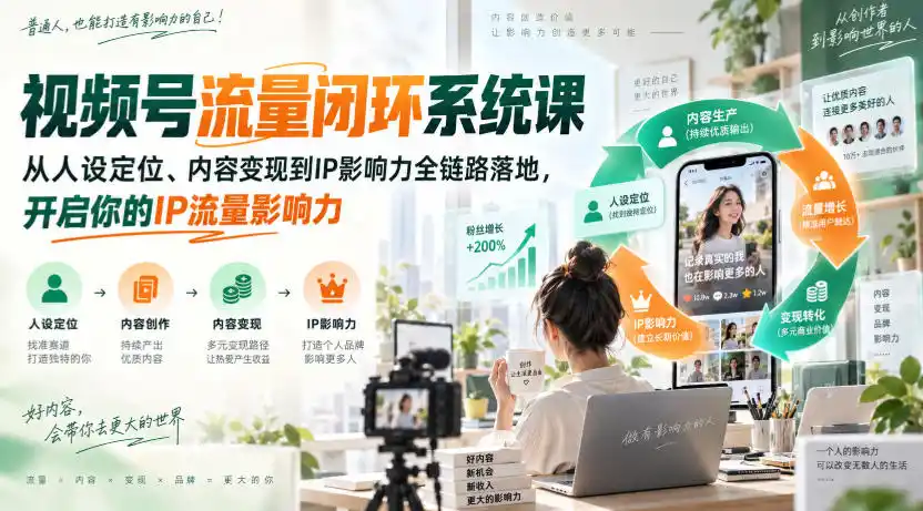 视频号流量闭环系统课，从人设定位、内容变现到IP影响力全链路落地，开启你的IP流量影响力-一起筹课网