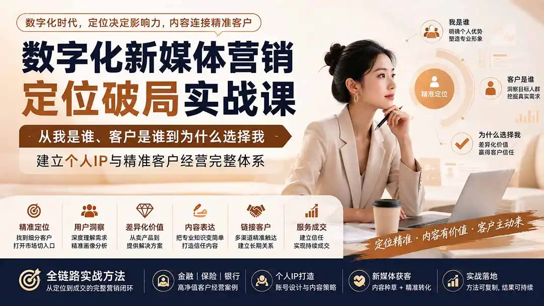 数字化新媒体营销定位破局实战课：从我是谁、客户是谁到为什么选择我，建立个人IP与精准客户经营完整体系-一起筹课网