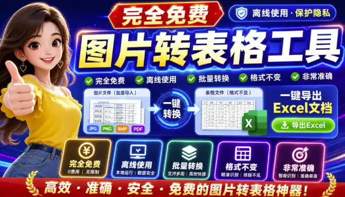图片表格识别提取工具，支持一键从图片中智能提取表格并导出Excel文件，可离线免网运行，FastTableOCR-一起筹课网