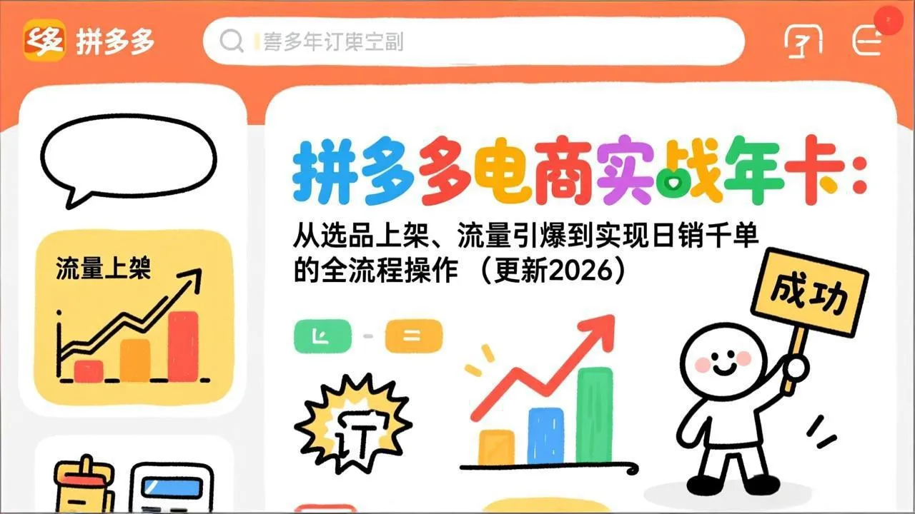 拼多多电商实战年卡：从选品上架、流量引爆到实现日销千单的全流程操作(更新2026年8月-一起筹课网