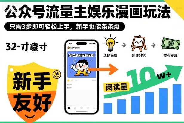 公众号流量主娱乐漫画玩法,只需3步即可轻松上手,新手也能条条爆-一起筹课网
