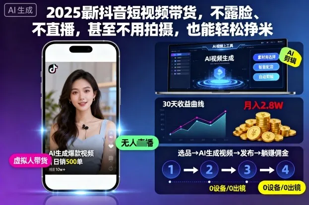 2025最新抖音短视频带货,不露脸、不直播,甚至不用拍摄,也能轻松挣米-一起筹课网