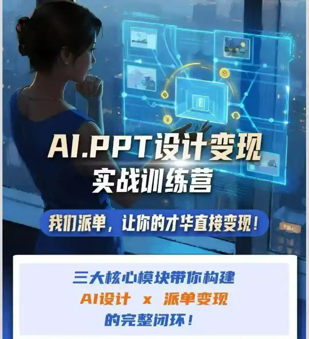 AI+PPT设计变现实战训练营，我们派单，让你的才华直接变现，三大核心模块带你构建Al设计x派单变现的完整闭环-一起筹课网