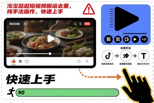淘宝逛逛短视频搬运去重,纯手法操作,快速上手-一起筹课网