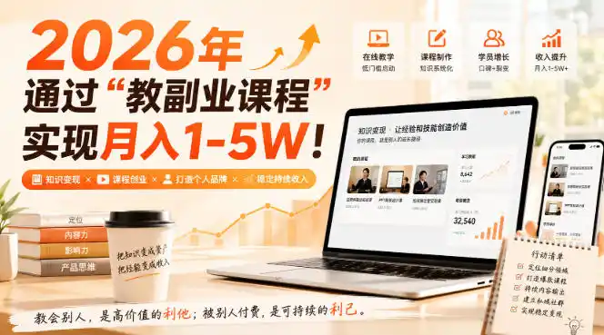 2026年通过“教副业课程”实现月入1-5W！毫无保留的全部教给你，长期稳定【揭秘】-一起筹课网
