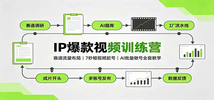 IP爆款视频训练营：赛道流量布局，7秒短视频起号，AI批量做号全套教学-一起筹课网