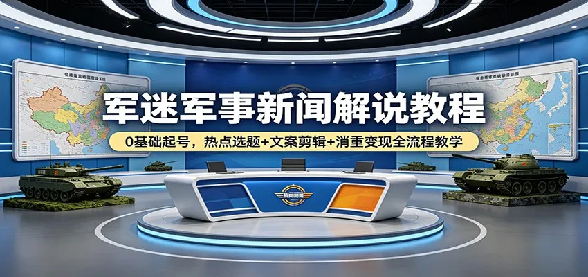 军迷军事新闻解说教程：0基础起号，热点选题+文案剪辑+消重变现全流程教学-一起筹课网