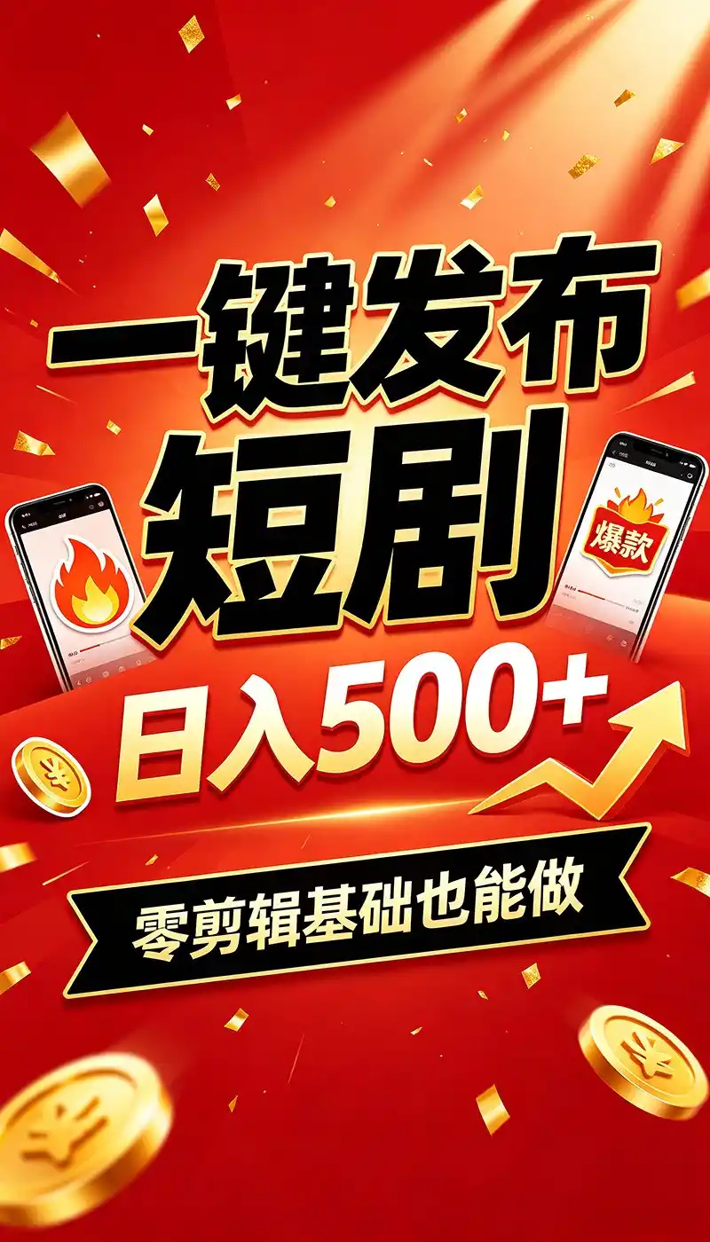 快手短剧一键发布,不用剪辑操作简单,副业日入500+。空闲时间轻松赚收益-一起筹课网