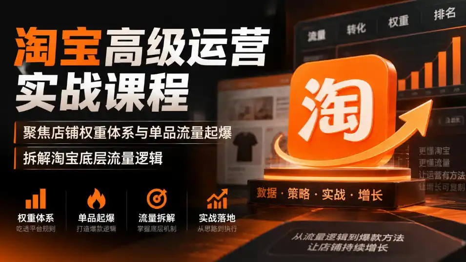淘宝高级运营实战课程,聚焦店铺权重体系与单品流量起爆,拆解淘宝底层流量逻辑-一起筹课网