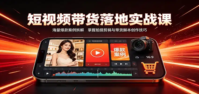 短视频带货落地实战课：海量爆款案例拆解，掌握拍摄剪辑与带货脚本创作技巧-一起筹课网