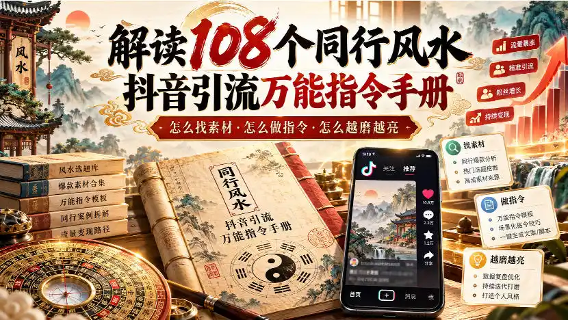 解读108个同行风水抖音引流万能指令手册，怎么找素材·怎么做指令·怎么越磨越亮【文档】-一起筹课网